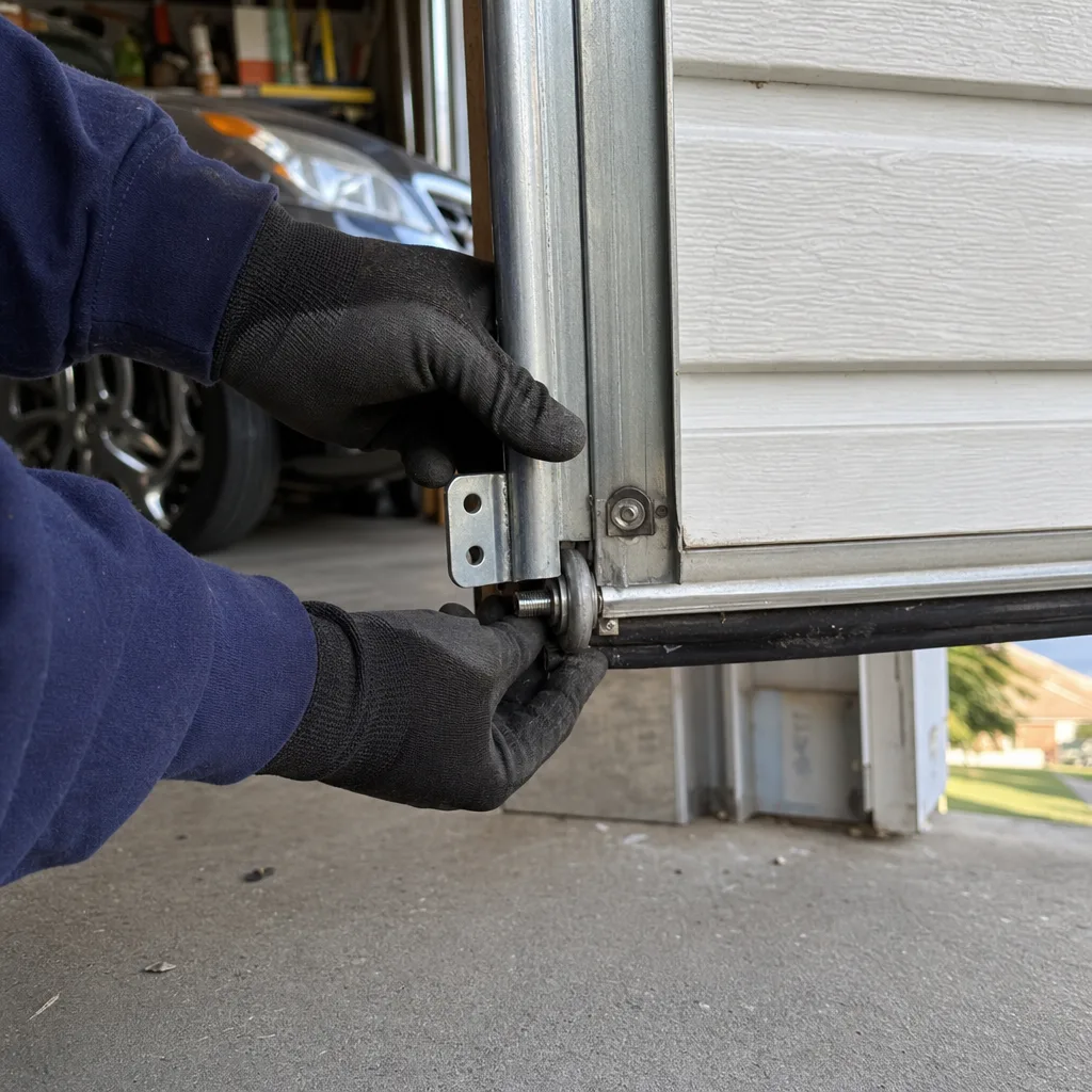 Technician performing emergency garage door roller repair nationwide